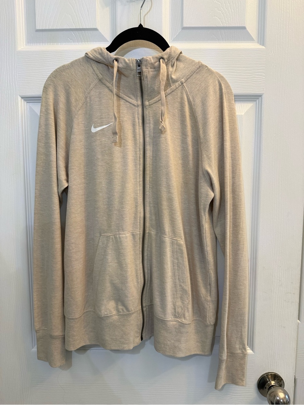 Nike Women's Light Beige Full-Zip 60% Organic Cotton Blend Hooded Jacket